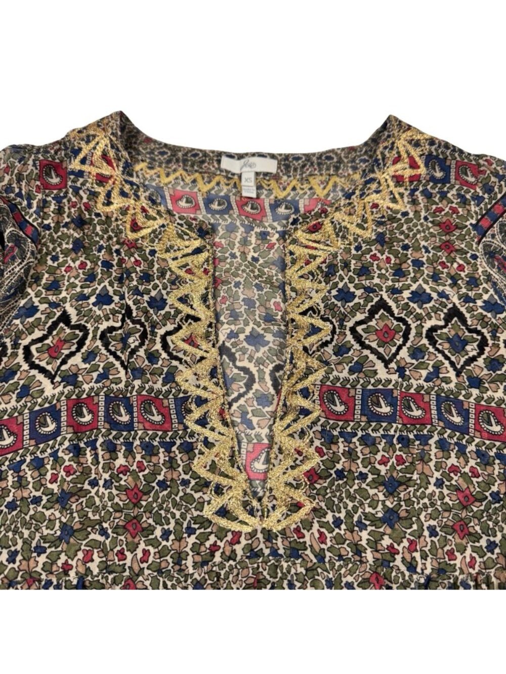 Joie Boho 100% Silk Embroidered Paisley Babydoll Top Sz XS Maximalist - Picture 7 of 14